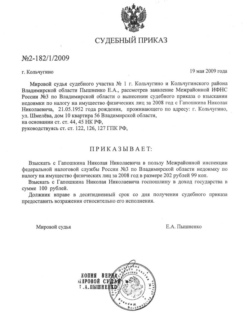 Так выглядит классические судебный приказ