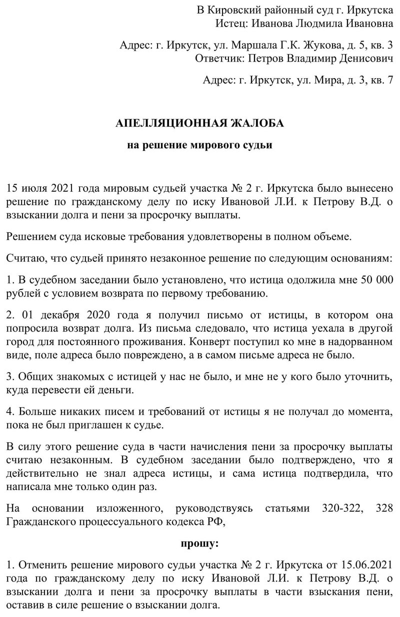 Жалоба на решение суда