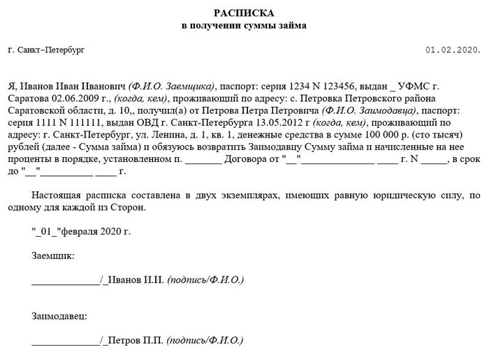 Как правильно составить долговую расписку образец