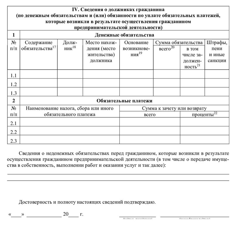 Образец заполнения списка кредиторов и должников банка
