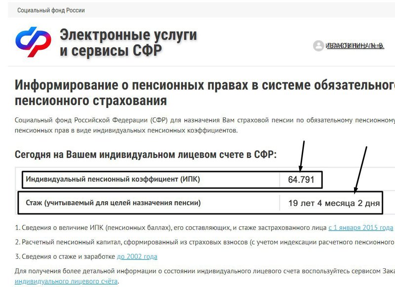 Заказ информации по ИПК и трудовому стажу