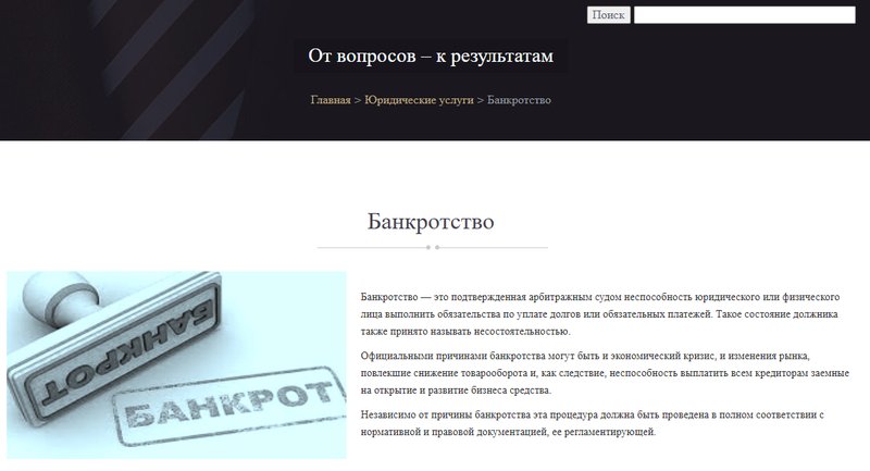 Вступительная информация о банкротстве физ лиц на сайте компании