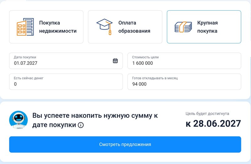 Условный расчет накоплений на взнос в размере 20%.