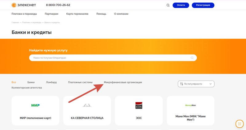 Проверка наличия МФО в базе «Элекснет»
